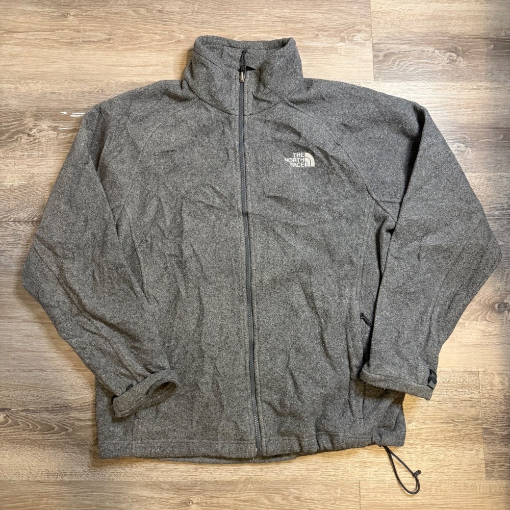 The North Face Mens Large Gray Full Zip Fleece Jacket Mock Neck Outdoor Layer
